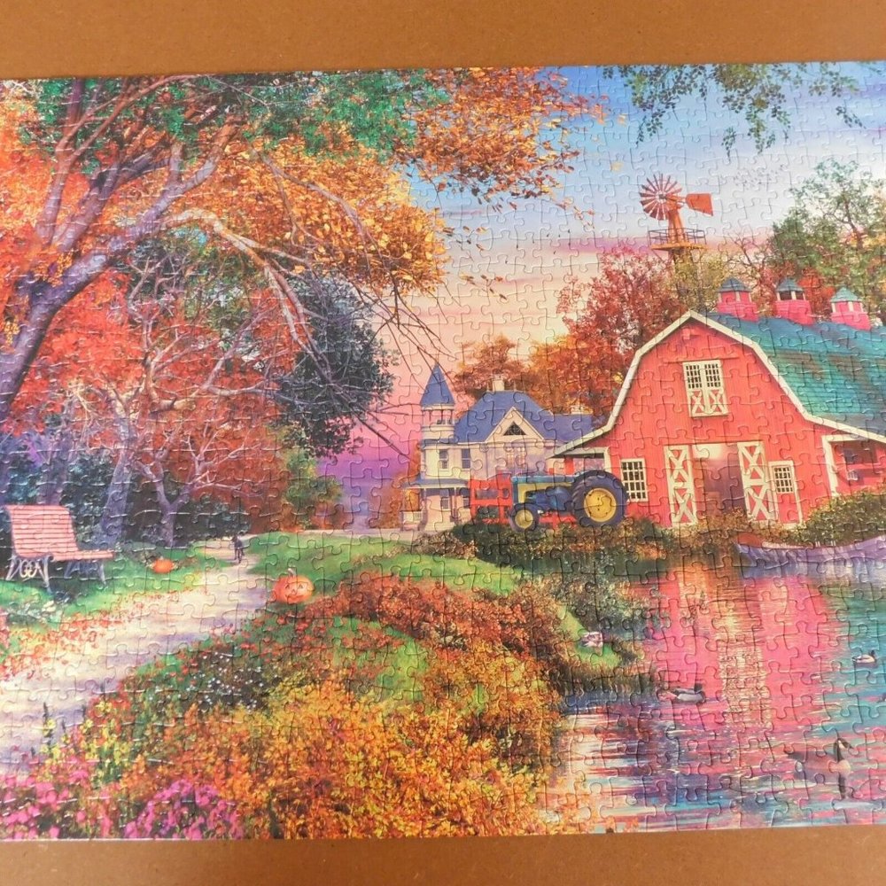 Huadada 1000 Piece Jigsaw Puzzle Autumn Village Castle Complete Bagged Barn Pond
